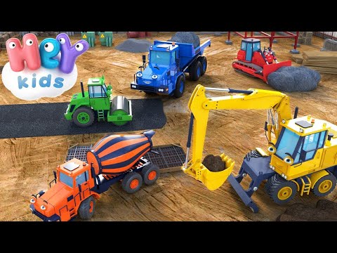 Der Baustellen lied 🚚 Bagger für kinder, betonmischer, kran &amp; lastwagen | HeyKids - Kinderlieder