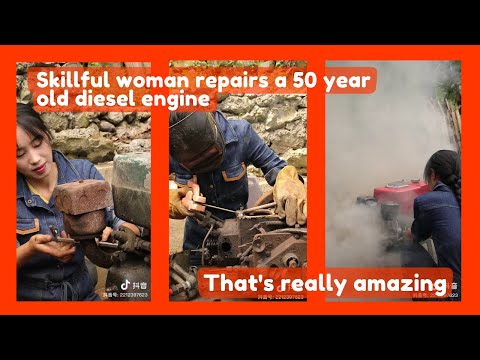 Skillful woman repairs a 50year old diesel engine//DIY generator for cabin house//off grid cabin