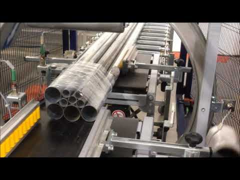 Orbit 6 horizontal semi automatic stretch wrapper banding long pipes - Robopac USA