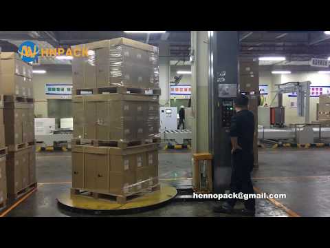 hennopack ms206 semi auto stretch film pallet wrapper machine working video