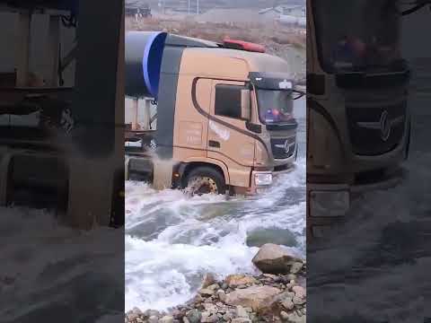 Transporting trucks in flooded rivers amazing video and satisfactory #shorts