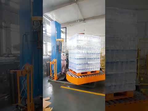 An automatic online turntable pallet stretch wrapping machine can connect with the conveyor.#shorts