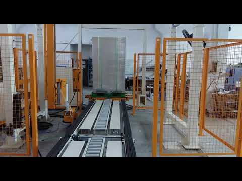 In-line Automatic Pallet Strapping and Stretch Wrapping Integrated Packaging System video youtube