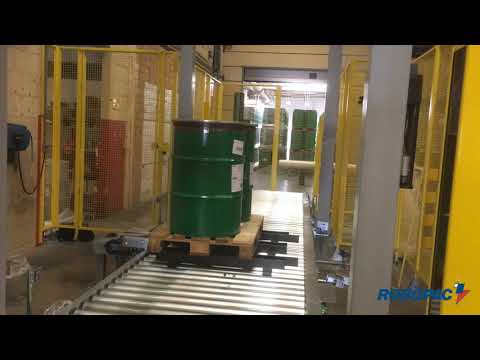 Helix automatic stretch wrapper wrapping 55 gallon drums - Robopac USA