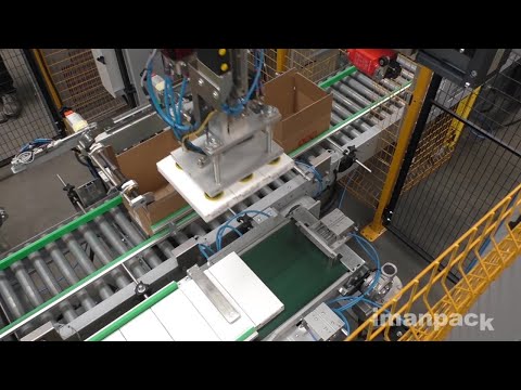 Packaging line with pick and place robot for door locks