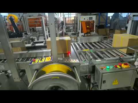 Stainless steel carton strapping and sealing line ,4 straps strapping machine ,box taping machine