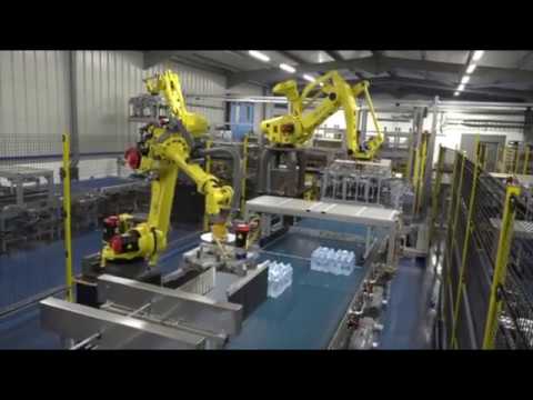 8002020 Palletizing System with Fanuc Robots and Pallet Wrapper 70 pallets/h