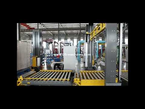 Automatic pallet cargo film stretching wrapping machine and 3D video