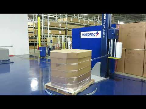 Rotoplat 708 semi automatic stretch wrapper with roping device - Gaylord Bins - Robopac USA