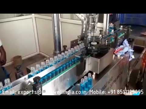 Automatic pharma cough syrup filling and ropp capping machine, Liquid packaging line