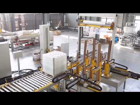 #Pallet wrapping machine ,fully inline pallet wrapper with top sheet dispenser,Corner protector