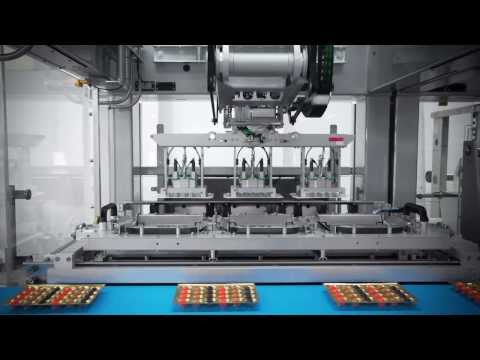 Fully automatic packaging line from Schubert: Robots place sweets in plastic trays