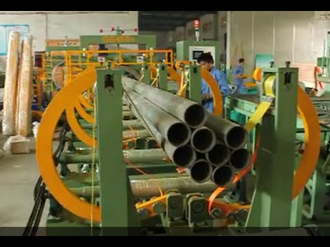 horizontal pipe bundle strapping and wrapping machine line