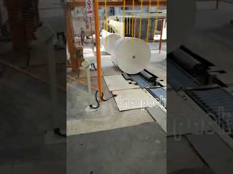 Large jumbo paper rolls packing line of stretch wrapping and roll upender