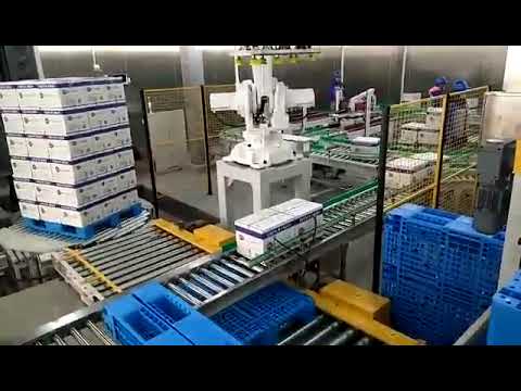 palletizer dispensor robot palletizer with inline pallet wraping machine