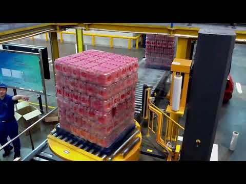 Bottle pallet stretch wrapping machine and pallet wrapper B100