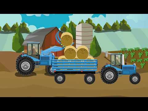 Traktor, Bauernhof, Ballen Stroh Animation für Kinder