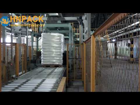 powder bag pallet rotary arm stretch wrapper with top foil cover machine