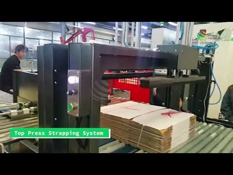 High Speed Corrugated Squaring Strapping with Robotic Palletizer