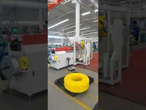 Automatic plastic pipe coiler and strapping machine