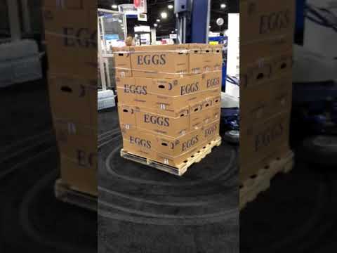 Robot S6 portable semi-automatic stretch wrapper wrapping pallet of egg cartons - Robopac USA