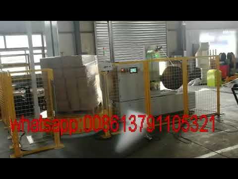 Automatic pallet stretch wrapping machine with strapping machine