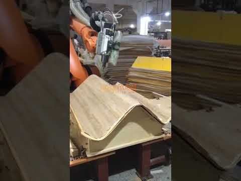 industrial robot processing on irregular wood