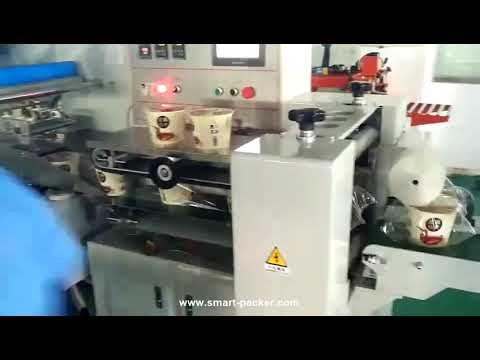 Instant noodle bowl pod horizontal type automatic film wrapping sealing packing machine running vide