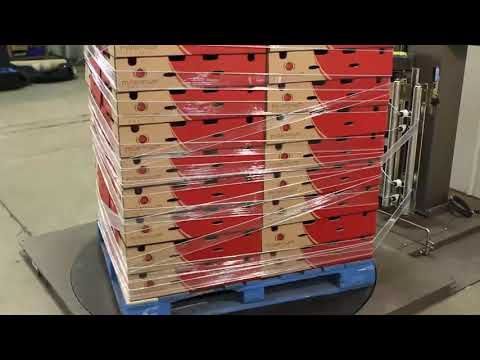 Orion Dual Roping Turntable Stretch Wrapper Securing Pallet Load of Produce Trays | www.ProPac.com