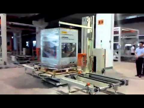 MP303P full automatic on line pallet wrapper with the top press plate