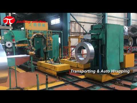 Vertical steel coil packing line with double work station