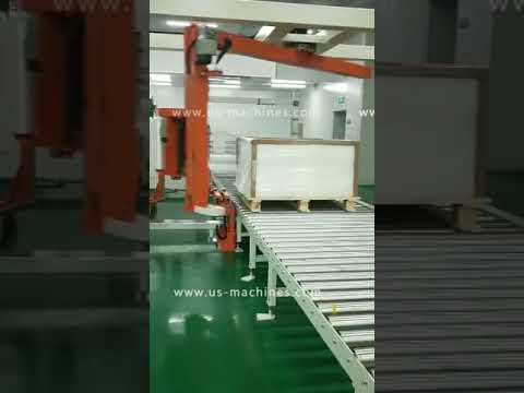 Automatic box pallet film wrapping packing machine with conveyor