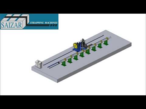 Automatic strapping machine with lateral displacement for the transversal strapping of bars