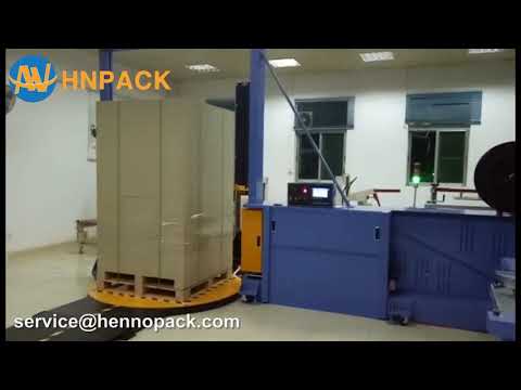 Hennopack pallet stretch wrapper integrated with pallet strapping machine system