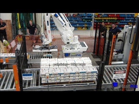 130 Robotic Bag Palletizer &amp; Pallet Wrapper for Dairy Products by www.phsinnovate.com