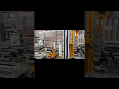 Automatic cargo pallet stretch film wrapping completed packaging line