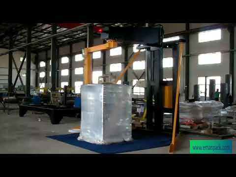 Rotary arm pallet wrapper machine with triangle rack