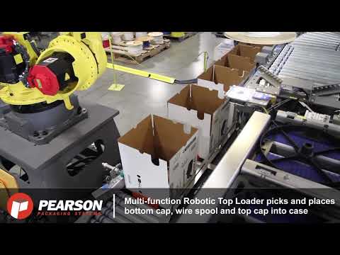 Robotic System Erects, Packs, Seals &amp; Palletizes Wire Spools - Pearson Packaging Systems