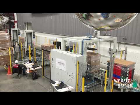 Fully Automatic Pallet Stretch Wrapping with Integrated Pallet Stacker