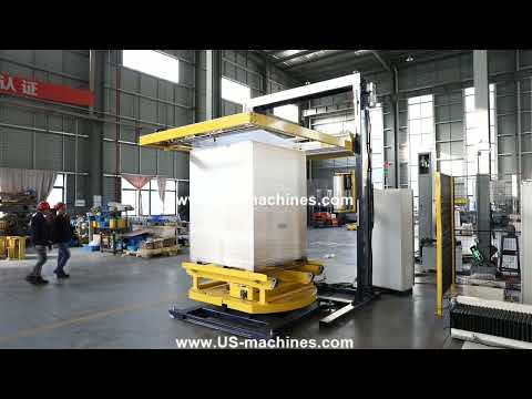 Automatic pallet cargo stretch film wrapping packaging machine packing video