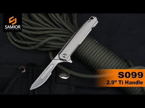 Samior S099 CNC Titnaium Mini Flipper Scalpel Folding Pocket Knife with 10pcs #24 Replaceable Blade