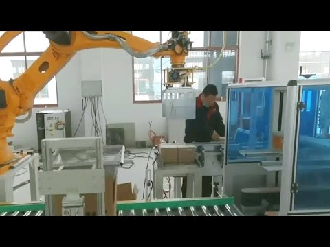 fully automatic cartons opening robot pickup products sealing strapping palletizing line