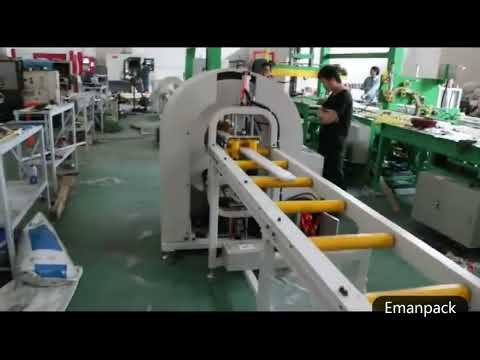 Steel bar stretch wrapping down by the orbital wrapper machine