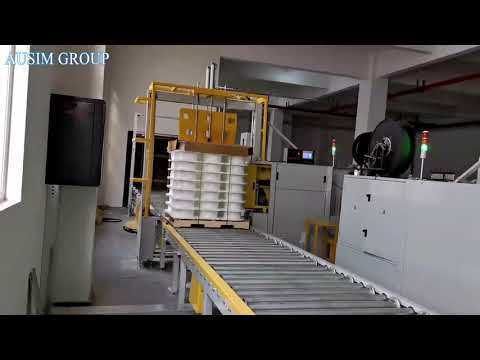 pallet wrapping strapping turnkey packing system line ausim technology #pallet strapping machine