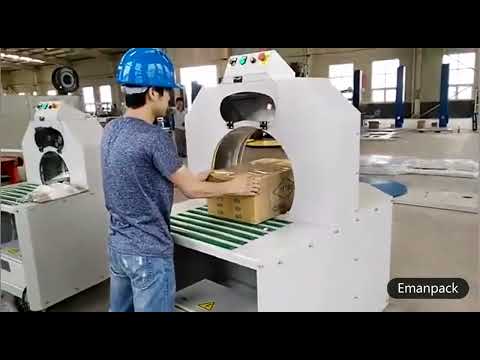 Semi-auto orbital stretch wrapping machine packing cartons and boxes