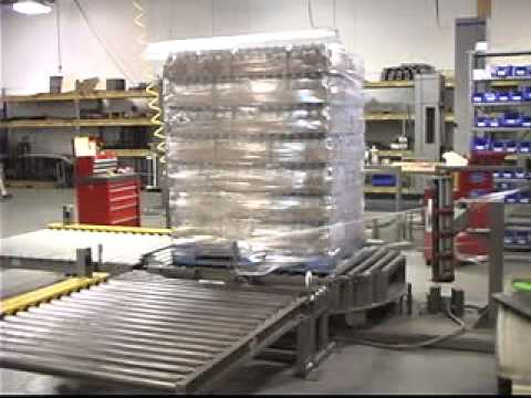 ARPAC&#039;s PAC Automatic Stretch Wrapper Wrapping a Pallet of Bottles