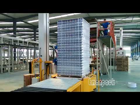 Extremely tall pallet wrapper for online pallet packing line