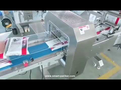 Food snack tray box horizontal type automatic film wrapping sealing machine pillow bag testing video