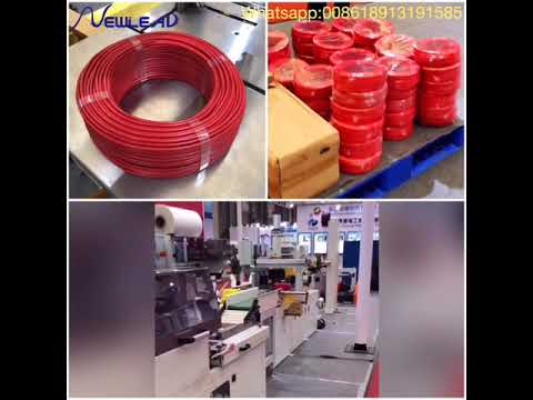 Cable automatic coiling strapping and heat shrink film wrapping all in one line