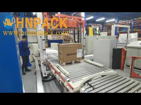 Hennopack pallet inverter with lifter and strapping machine and stretch wrapper